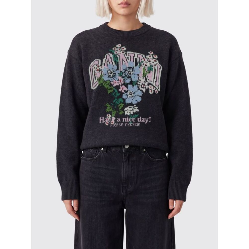 Ganni Women Floral Jacquard Logo Ganni Jumper In Recycled Wool Blend